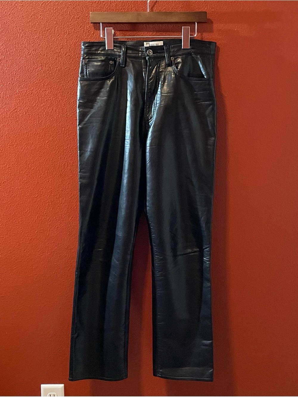 Agolde Women’s 90’s Pinch Waist High Rise Black Straight Recycled‎ Leather Pants